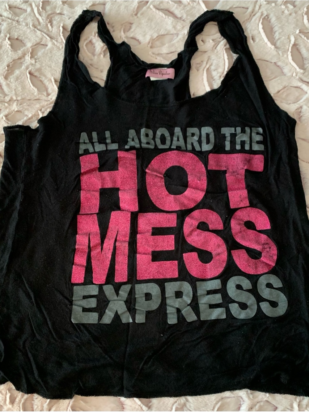 Miss Popular Women's Black Racerback Rock N Roll Tank Top Large Hot Mess Express